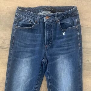 Risen Jeans Hi Rise Relaxed Fit Distressed Ankle Size 27/5 Stretch Raw Hem
